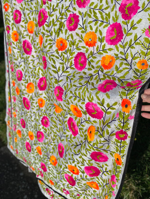 Pearl White x Pink Large Handmade Chanderi Silk Wrap / Throw