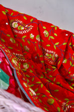 Load image into Gallery viewer, Red x Green Large Handmade Georgette Wrap / Throw