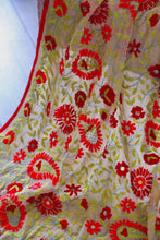 Load image into Gallery viewer, Beige x Red Large Handmade Georgette Wrap / Throw