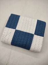 Load image into Gallery viewer, Blue &amp; White Large Checked Kantha Quilt | Lightweight Cotton