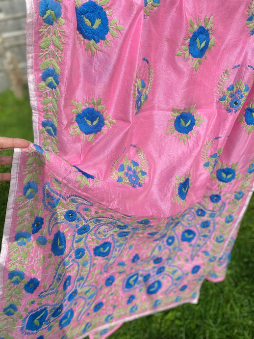 Pink x Blue Large Handmade Chanderi Silk Wrap / Throw