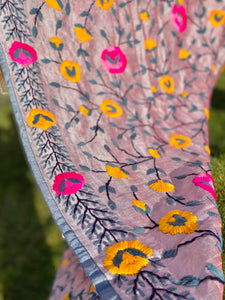 Mellow Pink x Grey Large Handmade Chanderi Silk Wrap / Throw