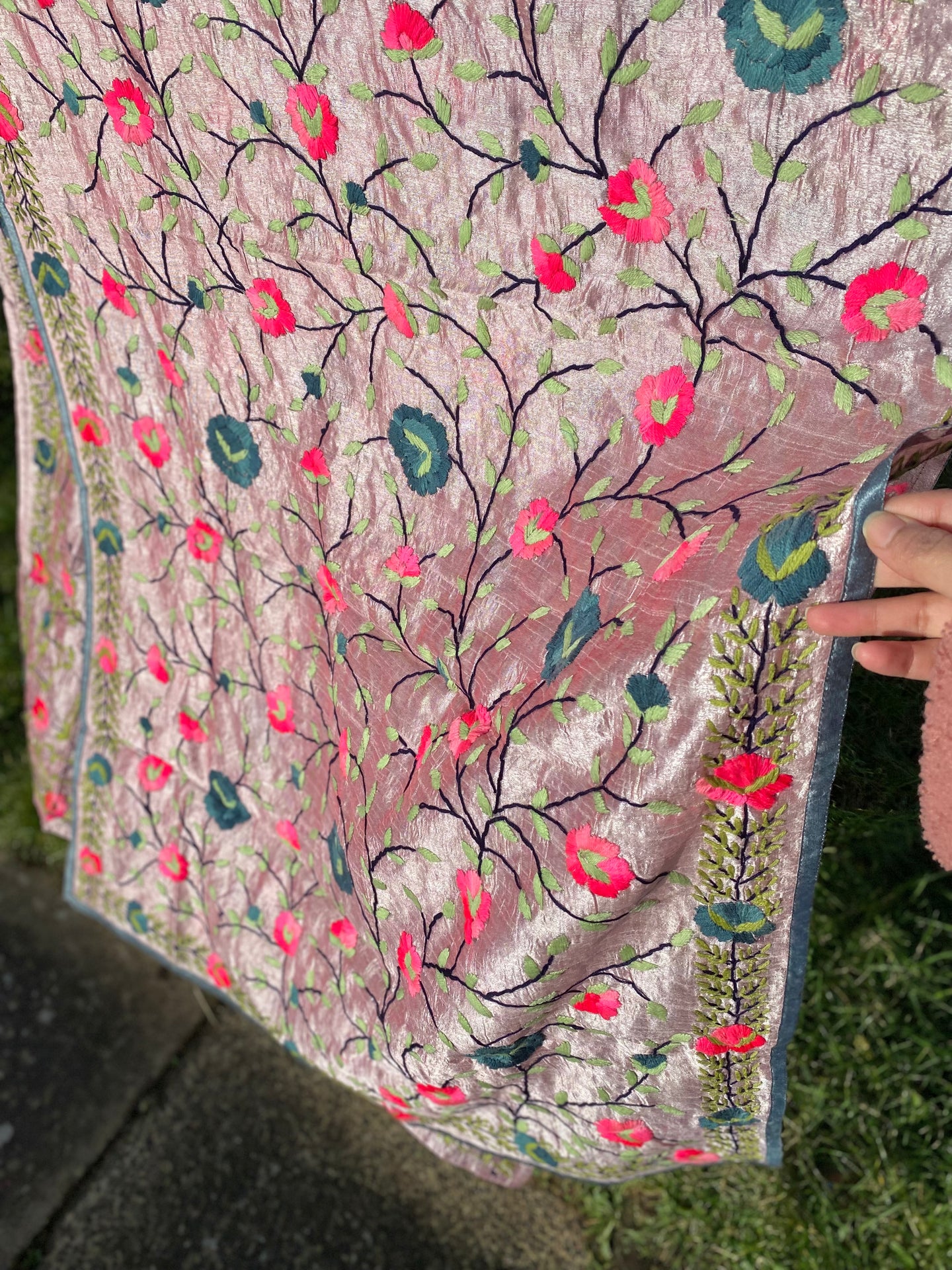 Mellow Pink x Grey Large Handmade Chanderi Silk Wrap / Throw
