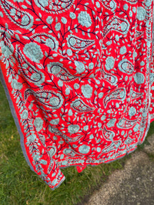 Rust Red x Grey Large Handmade Georgette Wrap / Throw