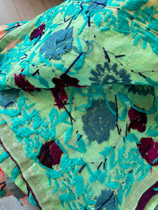 Green x Mauve Large Handmade Chanderi Silk Wrap / Throw