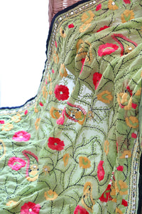 Light Green x Pink Large Handmade Georgette Wrap / Throw