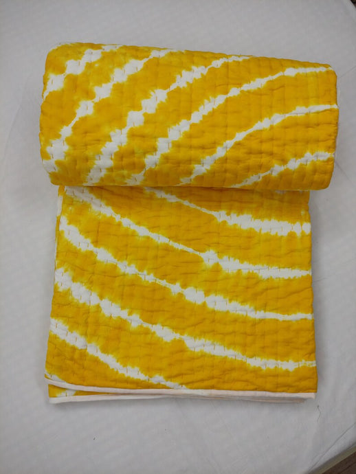 Yellow Tie & Dye Kantha Quilt | Lightweight Cotton