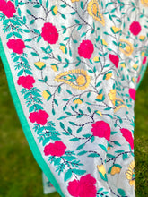 Load image into Gallery viewer, Pearl White x Teal Large Handmade Chanderi Silk Wrap / Throw