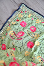 Load image into Gallery viewer, Light Green x Pink Large Handmade Georgette Wrap / Throw