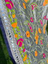 Load image into Gallery viewer, Metallic Steel Grey x Orange Large Handmade Chanderi Silk Wrap / Throw