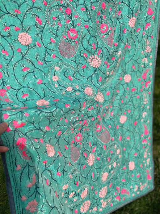 Blue x Pink Large Handmade Chanderi Silk Wrap / Throw