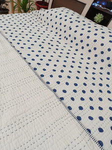 Blue Polka Dot Kantha Quilt | Lightweight Cotton