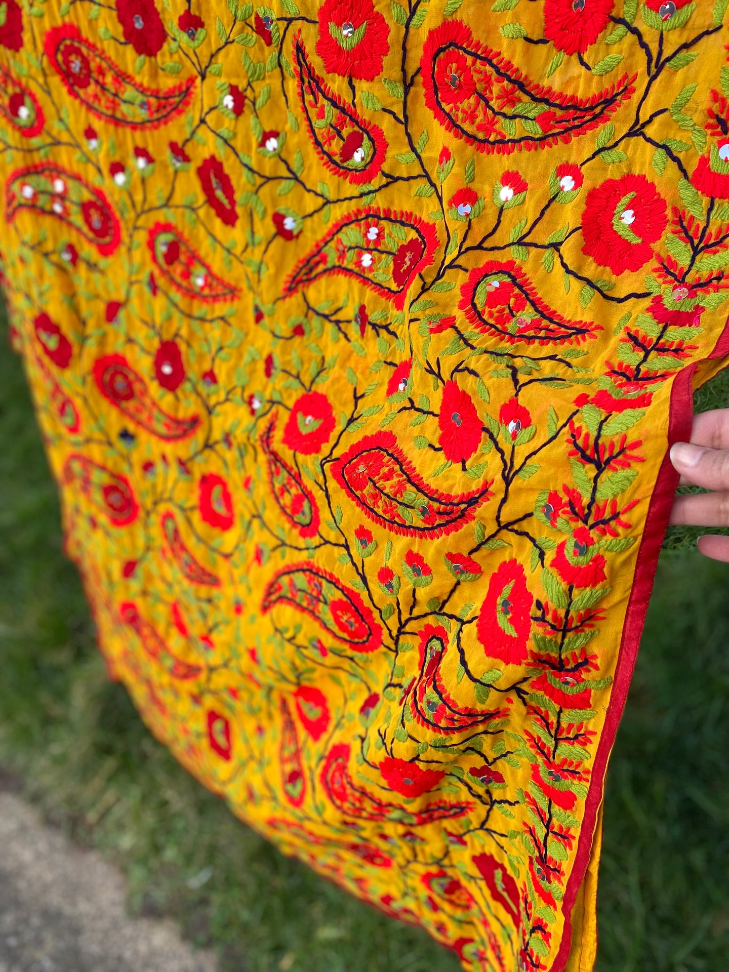 Yellow x Red Large Handmade Georgette Wrap / Throw