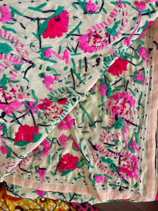 Light Green x Pink Large Handmade Georgette Wrap / Throw