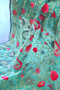 Light Teal x Aqua Large Handmade Chanderi Silk Wrap / Throw
