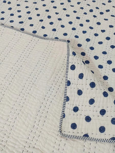 Blue Polka Dot Kantha Quilt | Lightweight Cotton