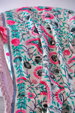 Load image into Gallery viewer, White x Teal Large Handmade Chanderi Silk Wrap / Throw