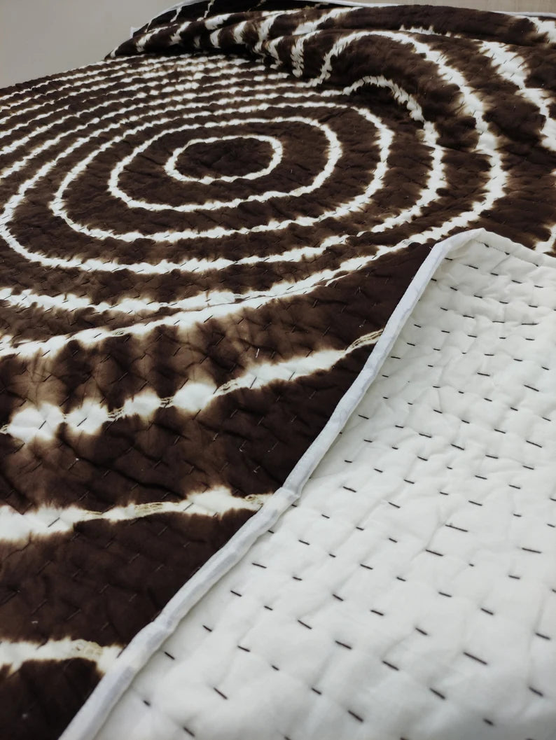 Brown Tie & Dye Kantha Quilt | Lightweight Cotton