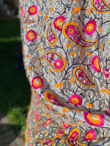 Metallic Steel Grey x Pink Large Handmade Chanderi Silk Wrap / Throw
