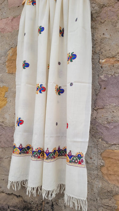 Natural White Handwoven Merino Wool Shawl