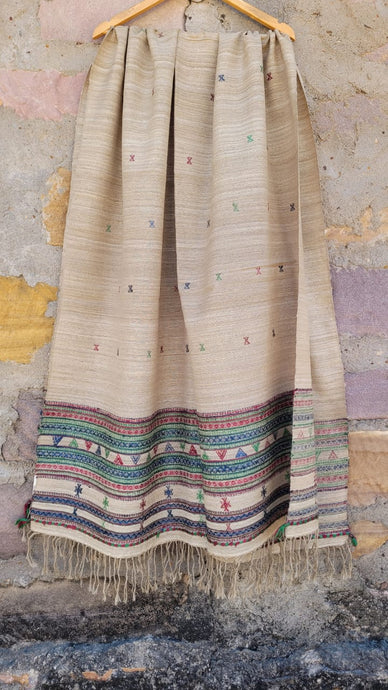 Honey Toned Handwoven Merino Sheep Wool × Muga Silk Shawl