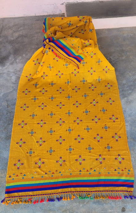 Vivid Yellow Handwoven Merino Sheep Wool Shawl x Fine Suf Hand Embroidery