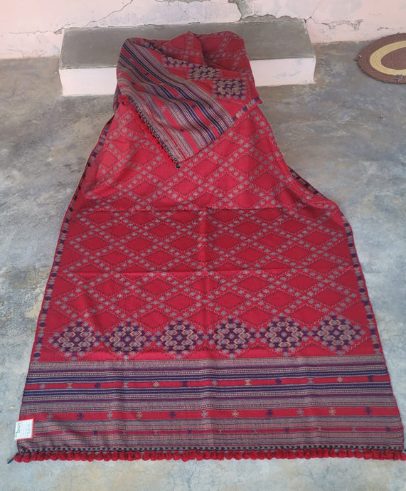 Burgundy Handwoven Merino Wool Shawl