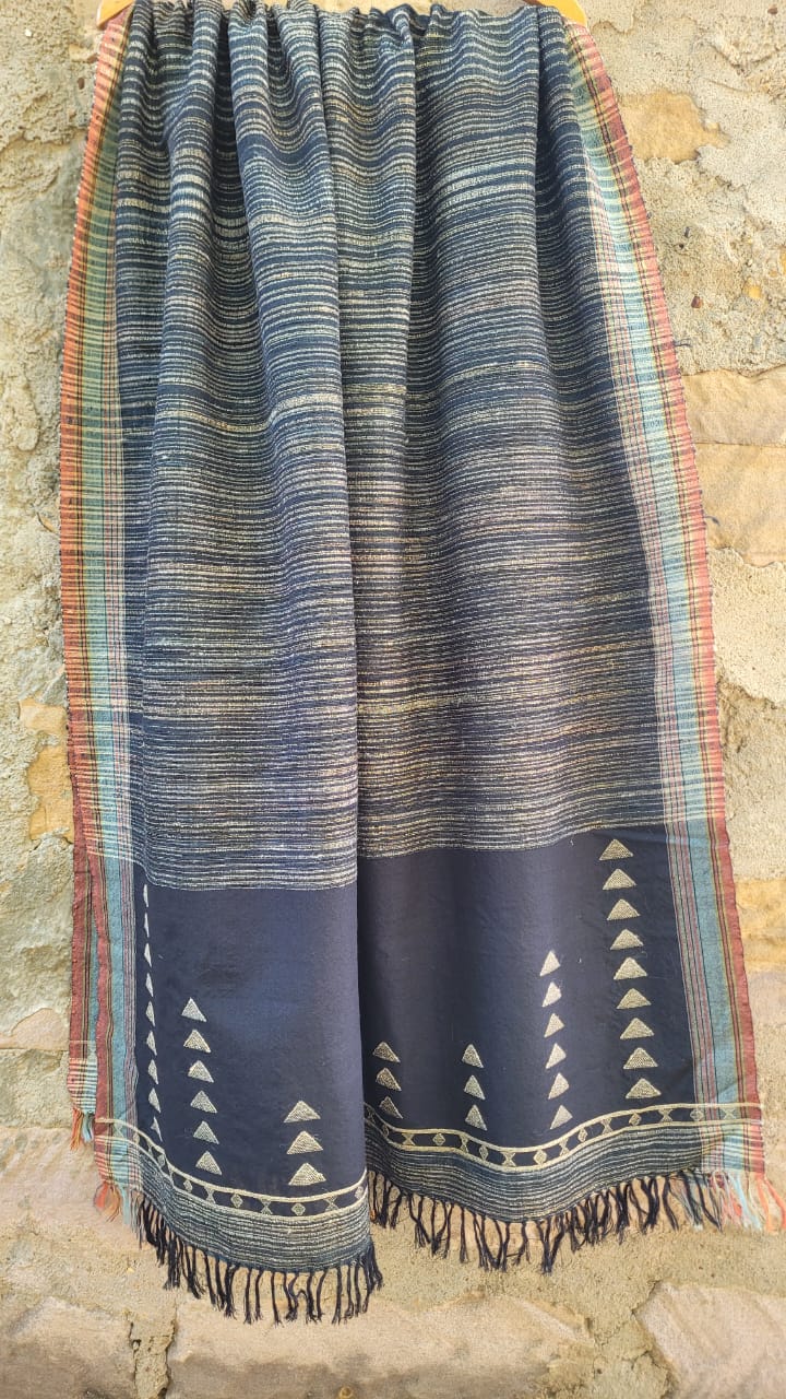 Dark Grey Handwoven Merino Sheep Wool × Ghicha Tussar Silk Shawl