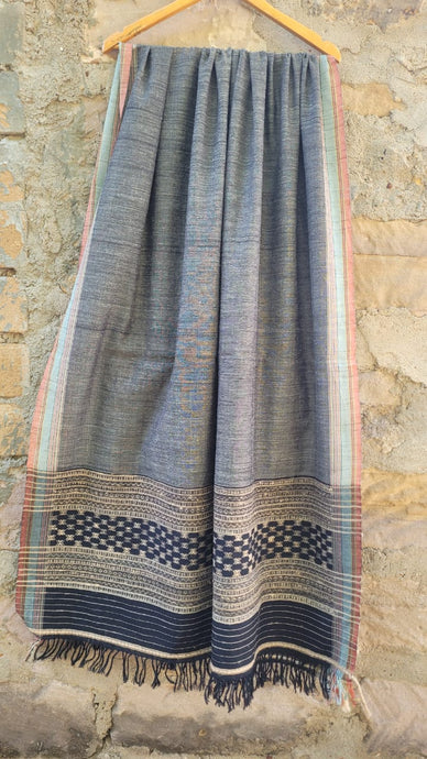 Grey Handwoven Merino Sheep Wool × Ghicha Tussar Silk Shawl