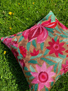 Caramel Floral Cushion Cover | Silk Yarn