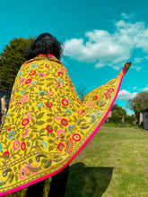 Load image into Gallery viewer, Yellow Madhubani Style Handmade Chanderi Silk Shawl / Throw - B231