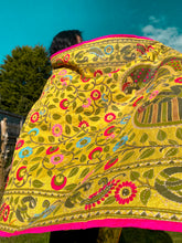 Load image into Gallery viewer, Yellow Madhubani Style Handmade Chanderi Silk Shawl / Throw - B231