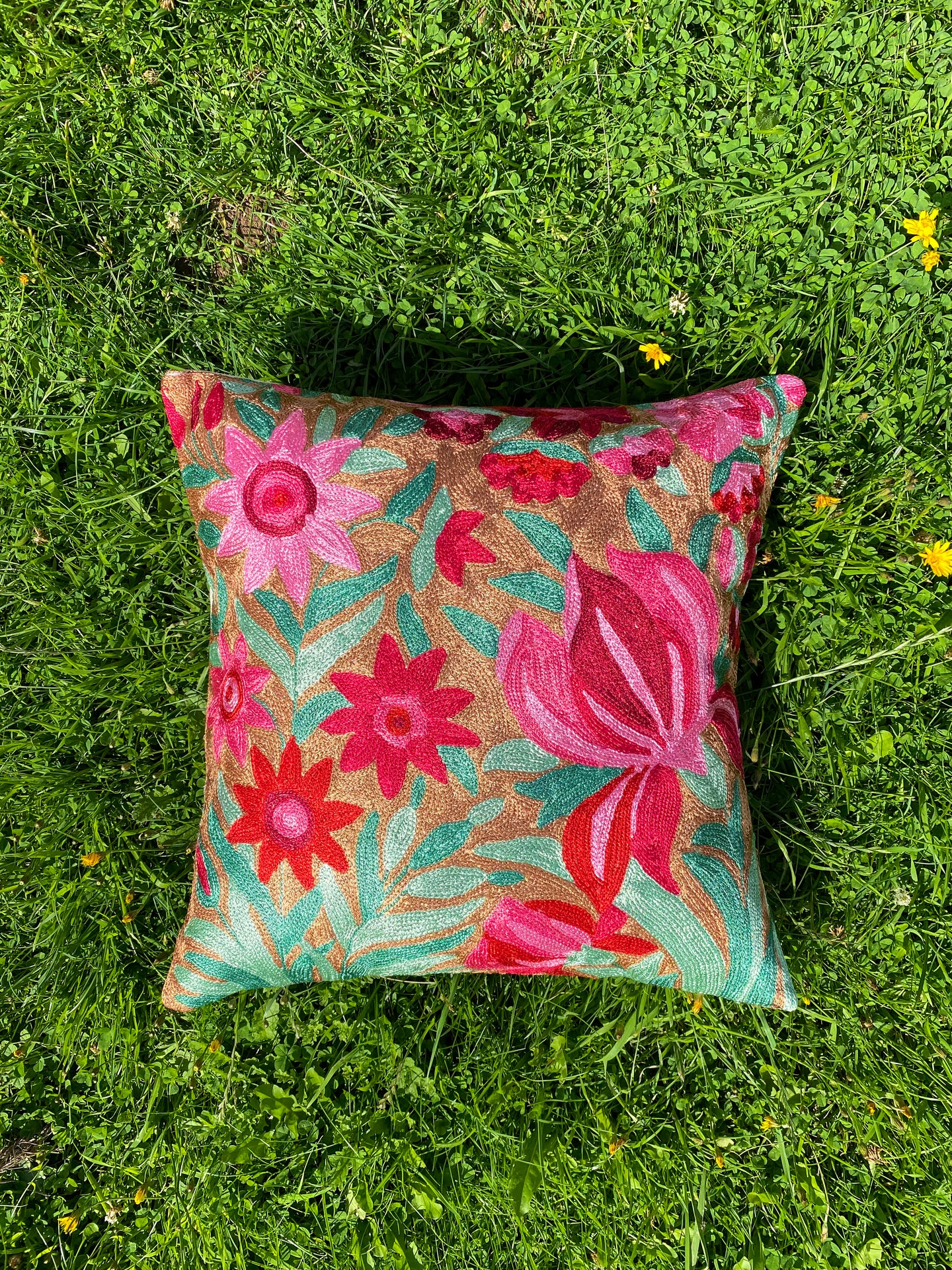 Caramel Floral Cushion Cover | Silk Yarn