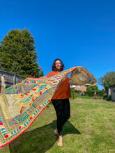 Load image into Gallery viewer, Cream Madhubani Style Handmade Chanderi Cotton Shawl / Throw - B210