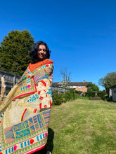Load image into Gallery viewer, Cream Madhubani Style Handmade Chanderi Cotton Shawl / Throw - B210
