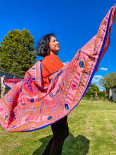 Load image into Gallery viewer, Salmon Pink Madhubani Style Handmade Chanderi Cotton Shawl / Throw - B227