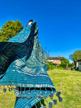 Load image into Gallery viewer, Indigo Handwoven / Hand Block Printed Ajrakh Merino Wool Shawl with Tassels