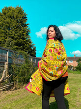 Load image into Gallery viewer, Yellow Madhubani Style Handmade Chanderi Silk Shawl / Throw - B231