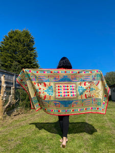 Cream Madhubani Style Handmade Chanderi Cotton Shawl / Throw - B210