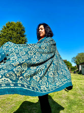 Load image into Gallery viewer, Indigo Handwoven / Hand Block Printed Ajrakh Merino Wool Shawl with Tassels