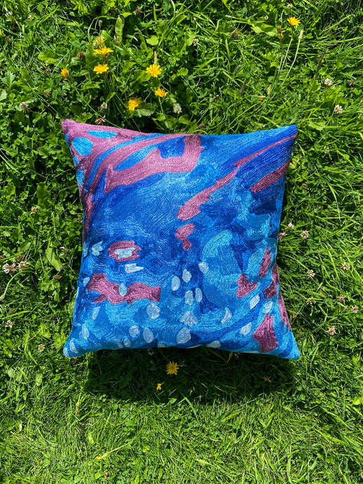 Kingfisher Ultramarine Floral Cushion Cover | Silk Yarn
