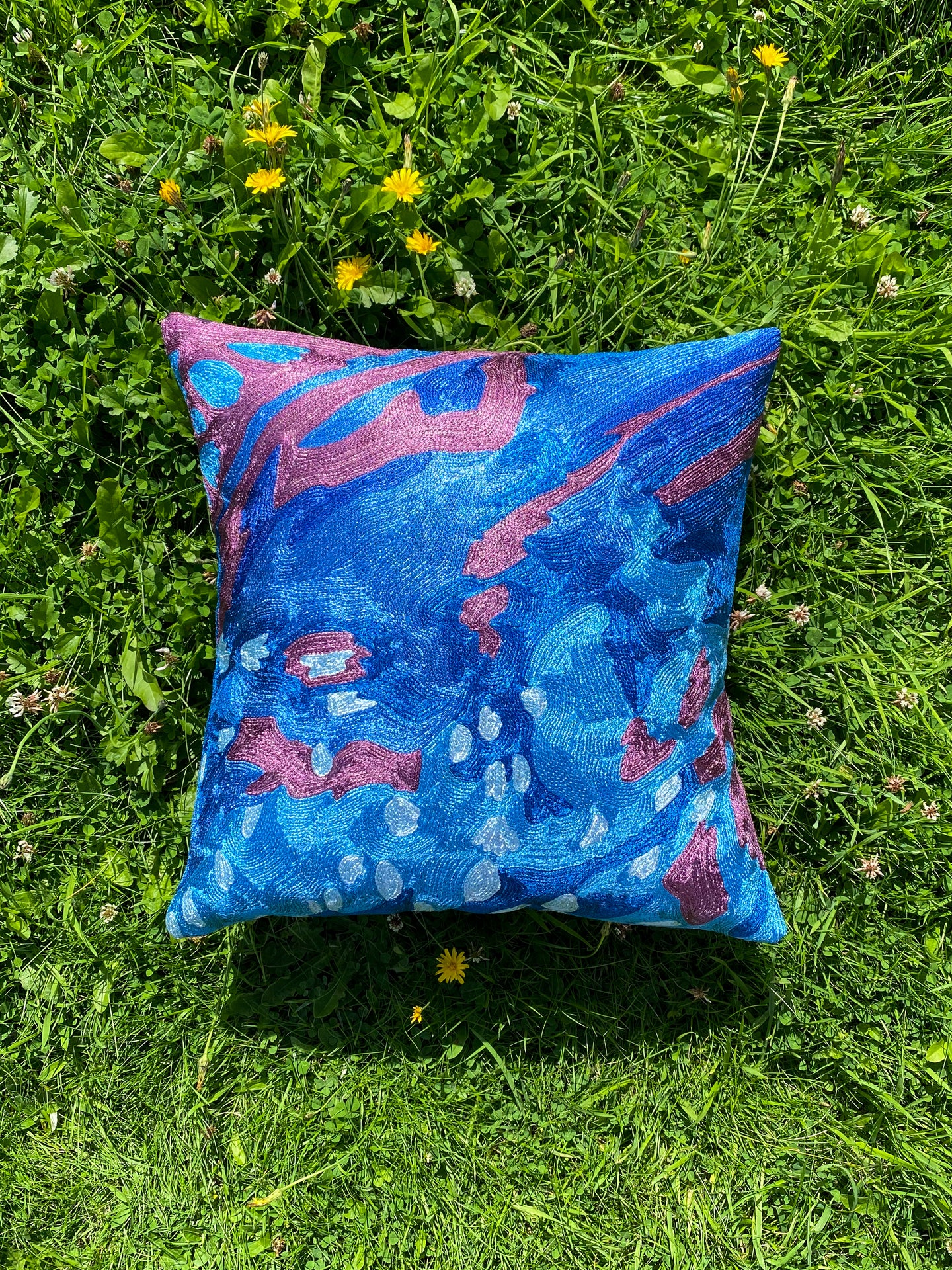 Kingfisher Ultramarine Floral Cushion Cover | Silk Yarn