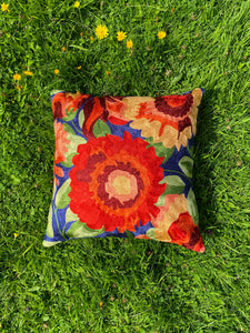 Deep Blue Floral Cushion Cover | Silk Yarn