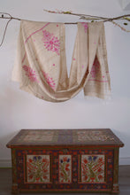 Load image into Gallery viewer, Large Tussar Silk Scarf Made in Kashmir / Lightweight Shawl - Gold &amp; Pink