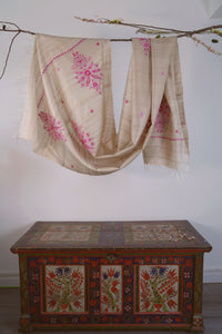 Large Tussar Silk Scarf Made in Kashmir / Lightweight Shawl - Gold & Pink