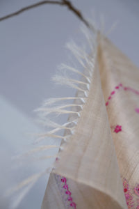Large Tussar Silk Scarf Made in Kashmir / Lightweight Shawl - Gold & Pink