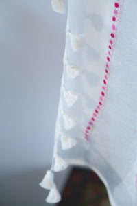 Large Linen Scarf Made in Kashmir / Lightweight Shawl - White & Pink 2