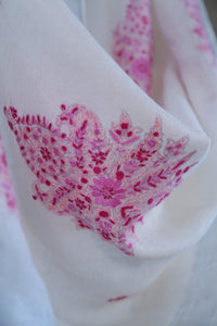 Large Linen Scarf Made in Kashmir / Lightweight Shawl - White & Pink 2