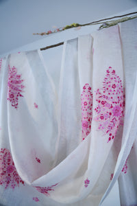 Large Linen Scarf Made in Kashmir / Lightweight Shawl - White & Pink 2