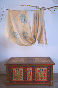 Large Tussar Silk Scarf Made in Kashmir / Lightweight Shawl - Gold & Blue
